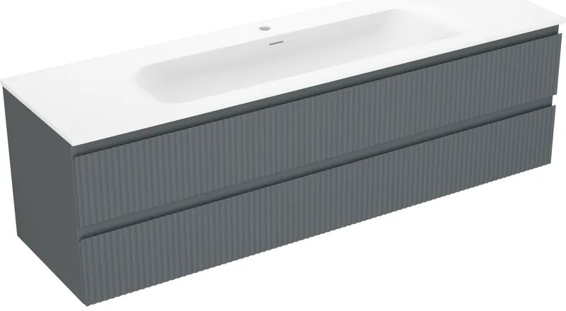 Mexen Rivel, kúpeľňová skrinka 160 cm s umývadlom Vela, 2 zásuvky, drážkovaná, grafitová matná/biela matná, 91A20-16047-2-BFF66-W23M