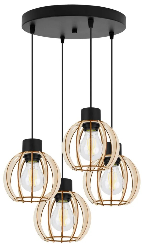Závesné svietidlo Timber 8, 4x drevené tienidlo, o