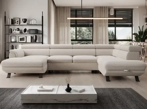 Sedacia súprava Raven XL, krémová látka, tvar pravé U%