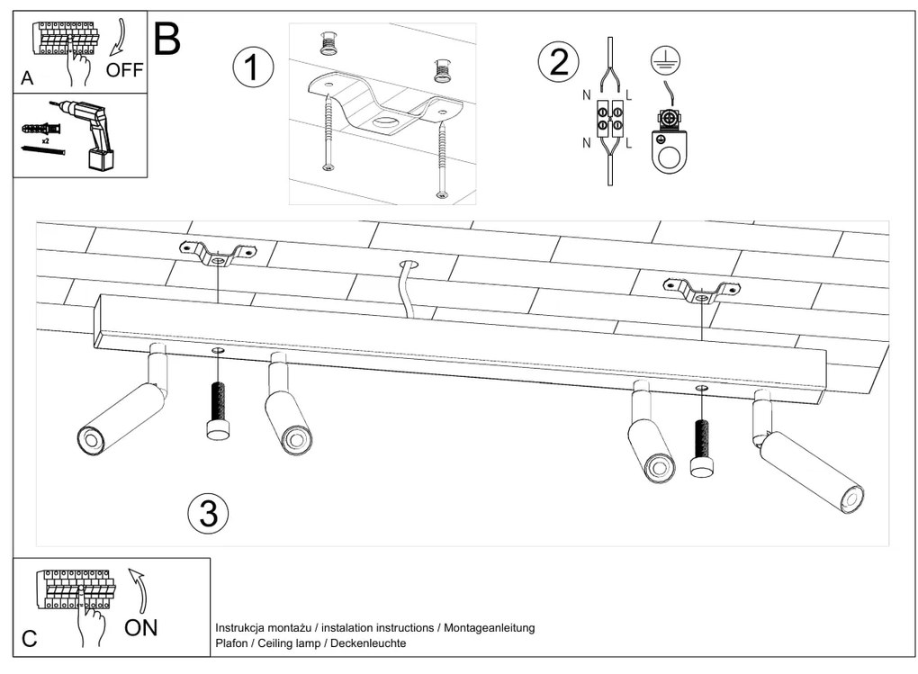 Bodové svietidlo Eyetech, 4x čierne kovové tienidlo, (možnosť polohovania)