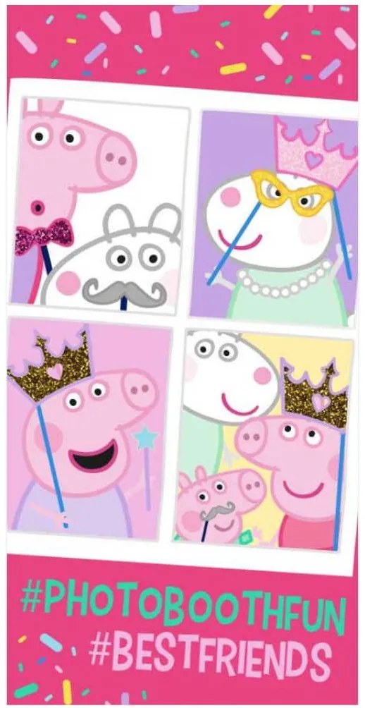 Bavlnená plážová osuška Prasiatko Peppa vo fotokabínke - 100% bavlna - 70 x 140 cm