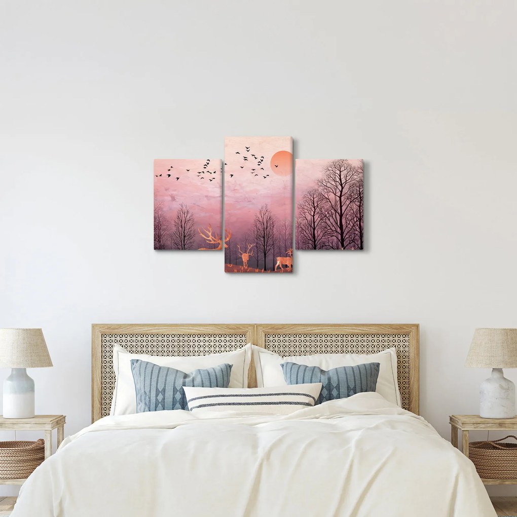 Obraz - Jelene v žiare zapadajúceho slnka (90x60 cm)