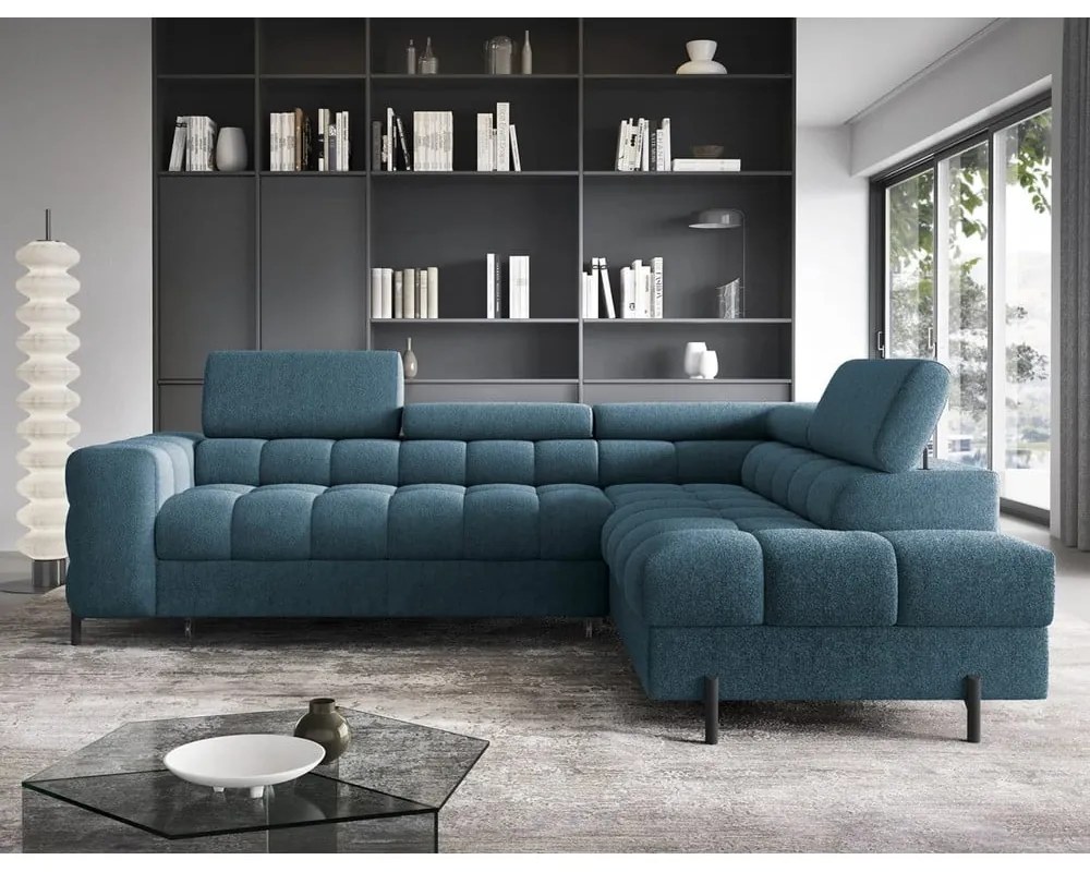 Modrá rozkladacia/s úložným priestorom rohová pohovka z textílie buklé (pravý roh/do L) Ferucce – ELTAP