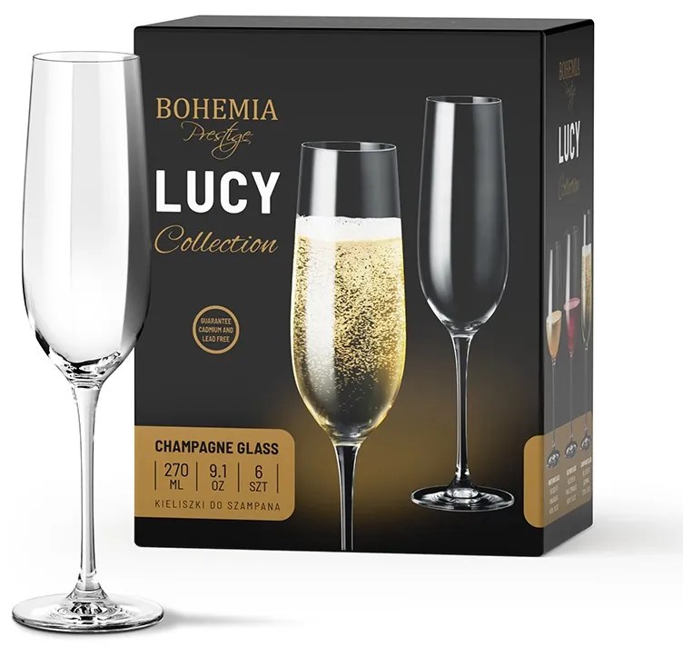 BOHEMIA PRESTIGE LUCY POHÁR NA ŠAMPANSKÉ 270ML SADA 6KS
