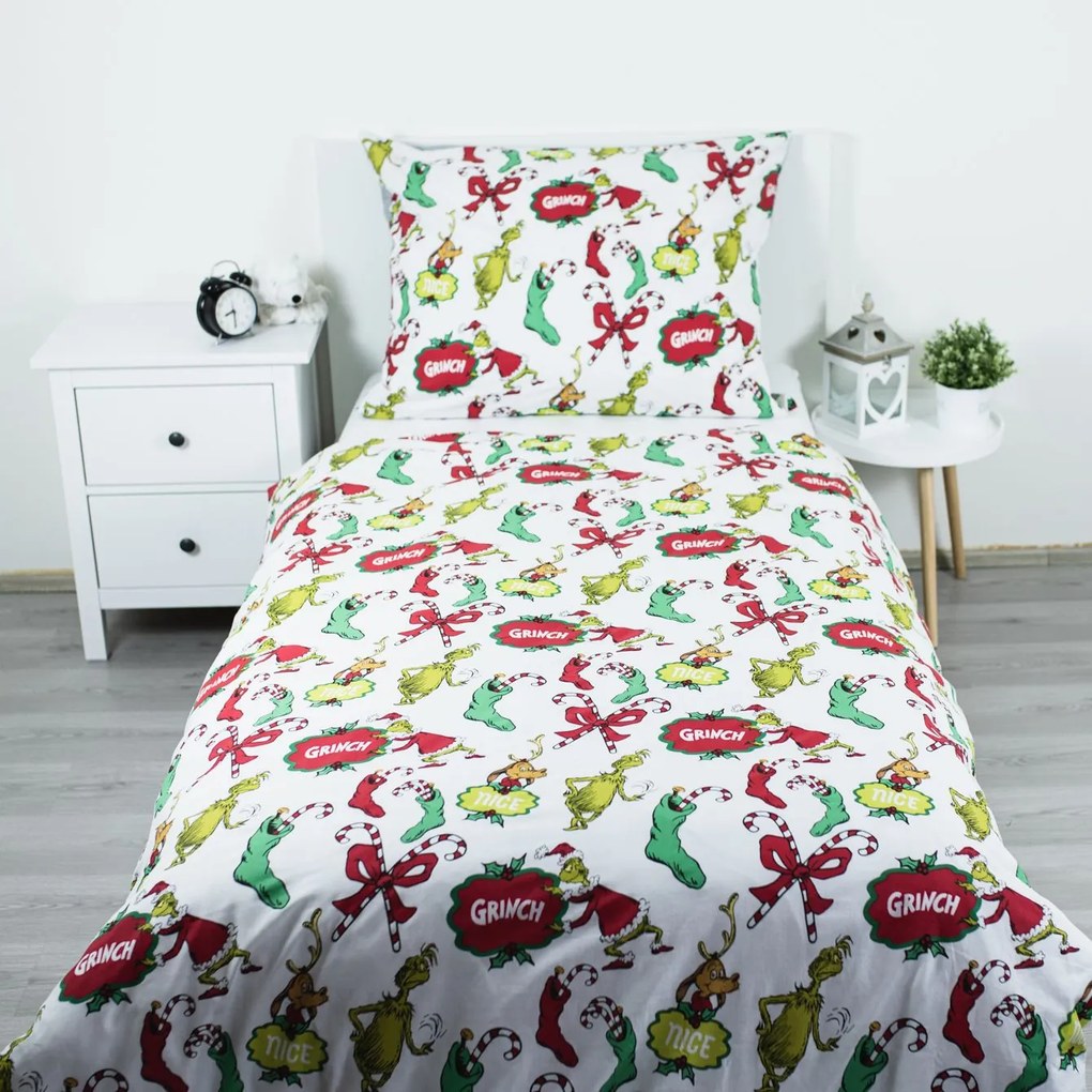 Jerry Fabrics Vianočné bavlnené obliečky 140x200 + 70x90 cm - Grinch "The Grinch"