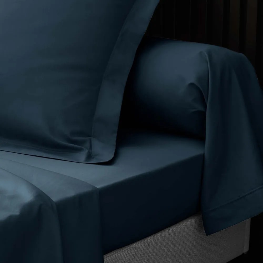 Tmavomodrá napínacia plachta z bavlneného perkálu 180x200 cm Percaline – douceur d'intérieur