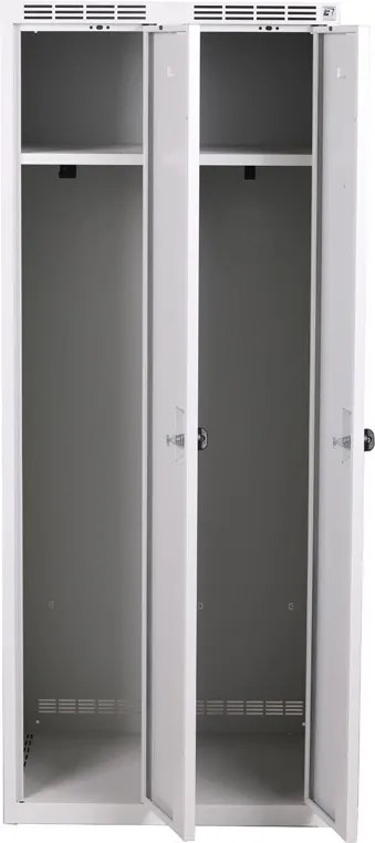 Kovová šatníková skrinka S7, 2-dverová, 1800 x 600 x 500 mm, demont, otočný zámok, sivé dvere