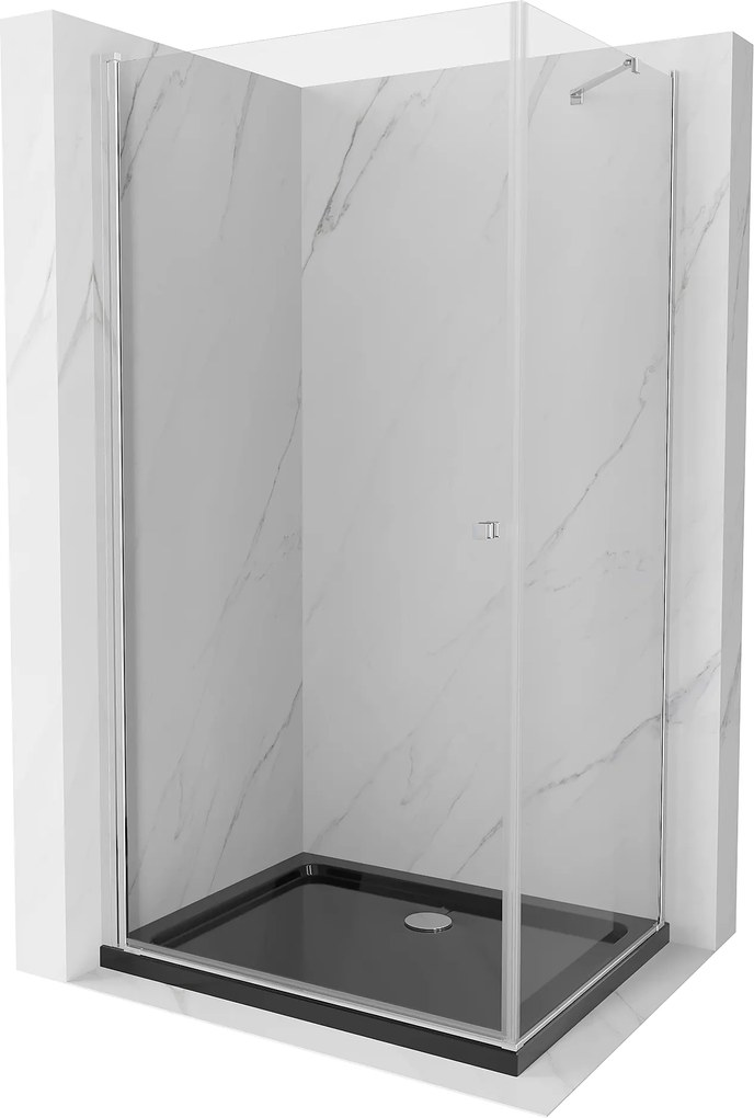 Mexen Pretoria, sprchovací kút 70 (dvere) x 110 (stena) cm, 6mm číre sklo, chrómový profil + čierna sprchová vanička, 852-070-110-01-00-4070