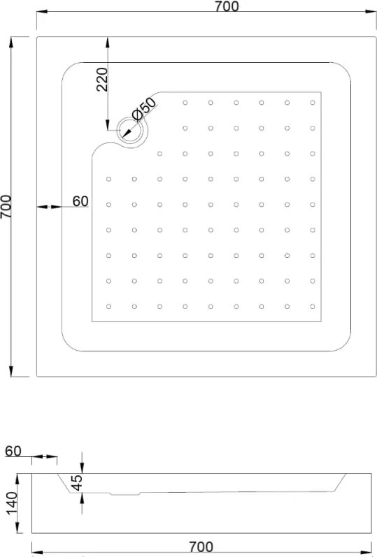 Mexen Rio, štvorcový sprchový kút 70 x 70 cm, 6mm číre sklo, čierny profil + biela sprchová vanička RIO, 860-070-070-70-00-4510