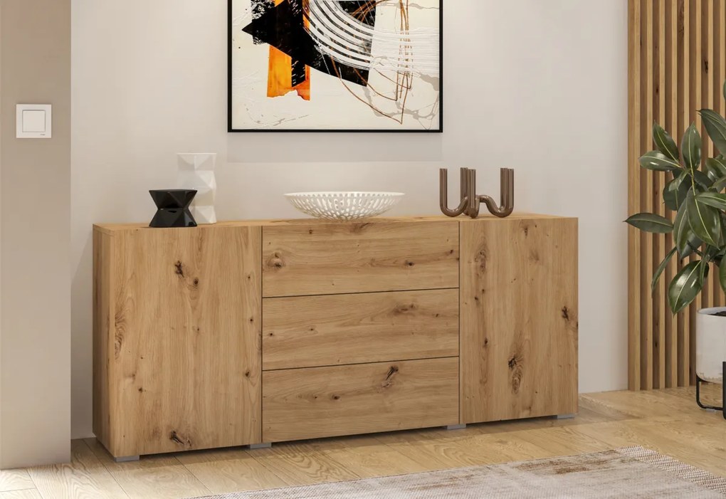 Komoda AVANA 2D3S, 140x63x35, biela/wotan dub