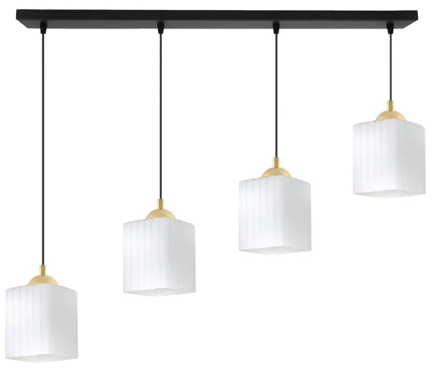 Závesné svietidlo Riffle Square, 4x biele sklenené tienidlo, b/g