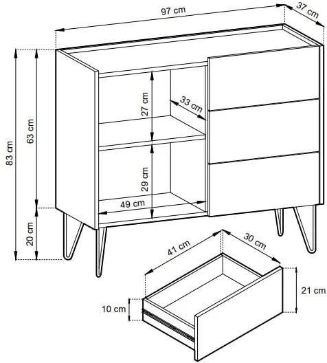 Komoda Harmony Va KSZ 97 cm čierna/čierny mramor