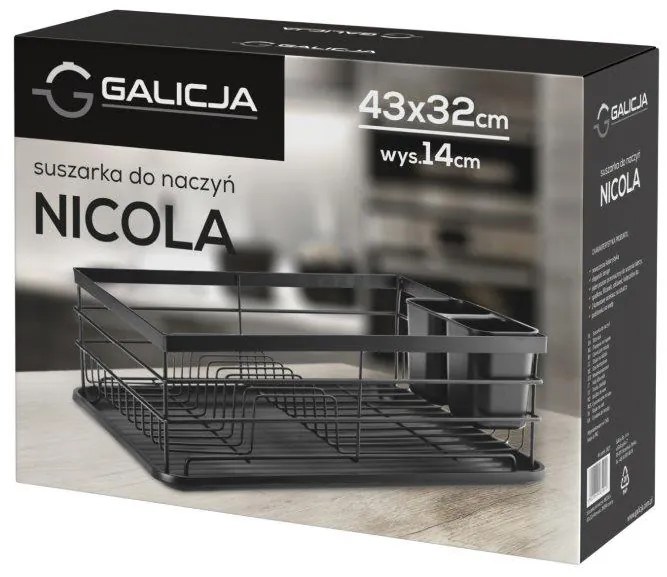 Kovový odkvapkávač na riad Nicola - čierna