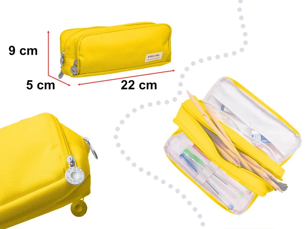 KIK Školský peračník trojité vrecúško vanity prípad 3v1 žltá