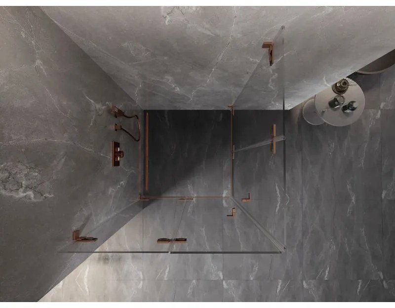 Mexen Lunar-F Duo, skladací sprchový kút 85 x 85 cm, 8mm číre sklo, profil medená matná, 836-085L-085P-65-00