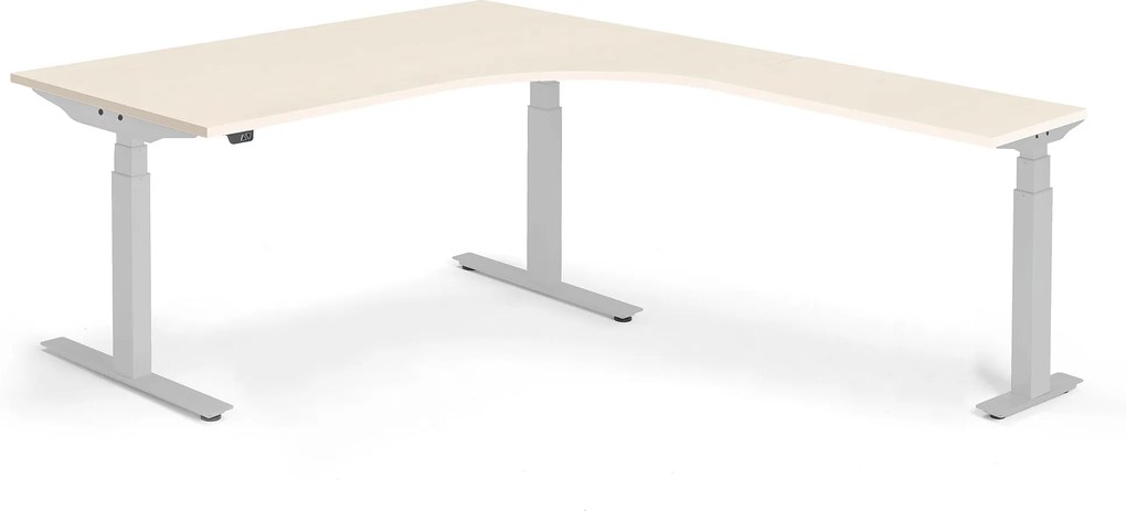 Výškovo nastaviteľný stôl Modulus, rohový, 1600x2000mm, breza/strieborná