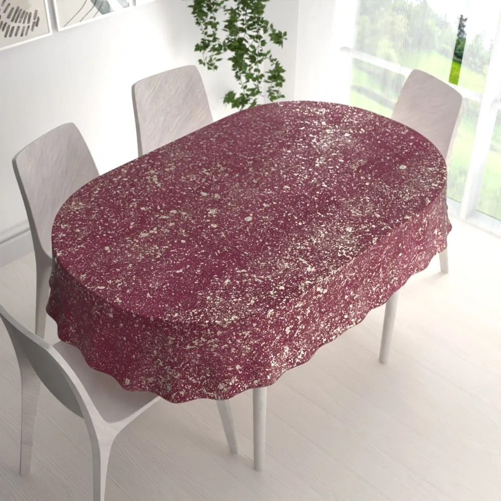 Biante Veľký zamatový oválny obrus Isabela IBL-006 Gold Design vínový 260x320 cm
