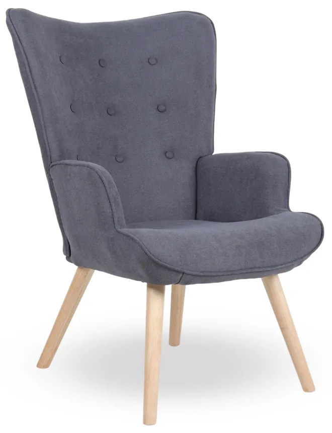 Kreslo ušiak CORDU + taburet — masív, látka, prírodná / sivá