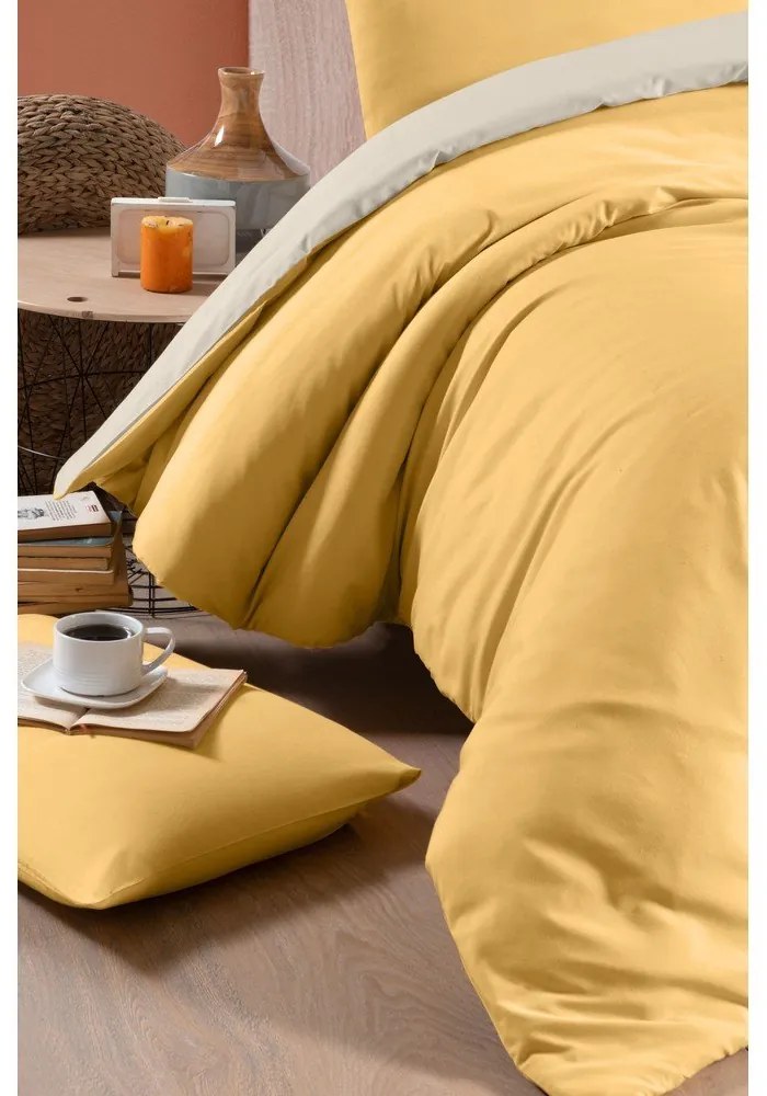 Žlto-krémové bavlnené obliečky na dvojlôžko/predĺžené s plachtou 200x220 cm - Mila Home