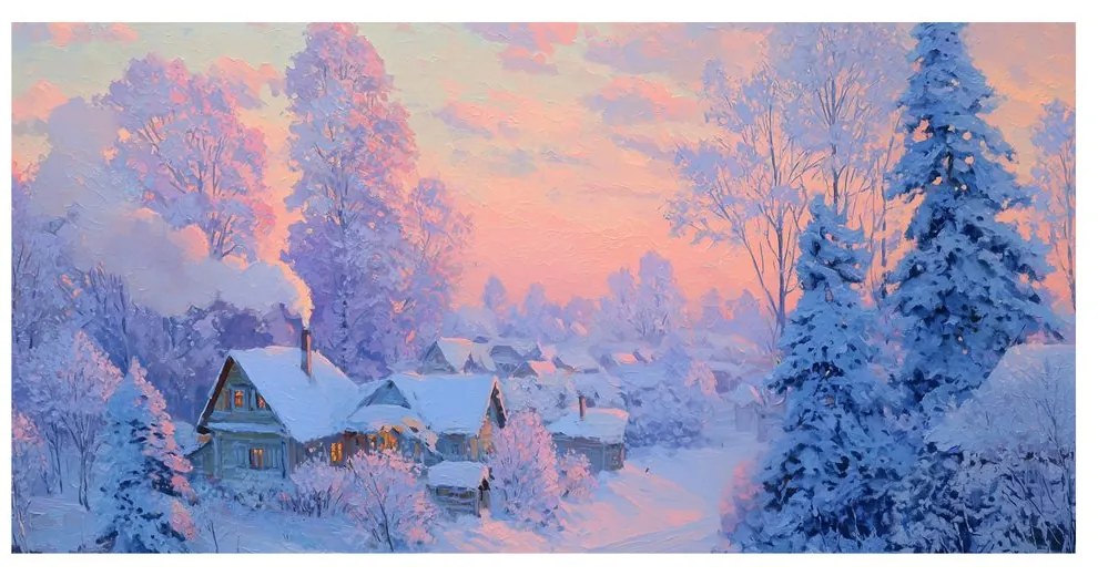 Vianočný obraz čarovná zimná dedinka