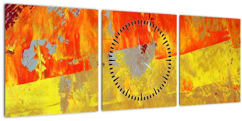 Obraz abstrakcie - maľba (s hodinami) (90x30 cm)