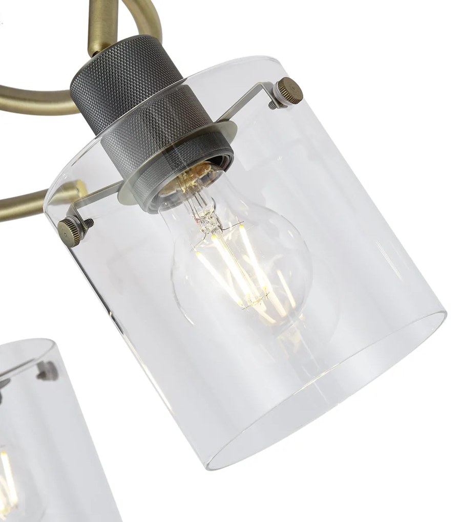 Dizajnový stropný reflektor bronzový s čírym sklom okrúhly s 3 svetlami - Domo