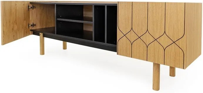 Čierny/prírodný TV stolík v dekore duba 175x60 cm Porto - Woodman