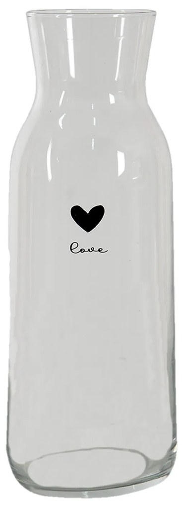 Sklenená karafa s čiernym srdiečkom Love - Ø9*25 cm / 1000 ml