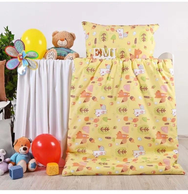 Obliečky detské Veveričky žlté EMI, Vankúš 50x70