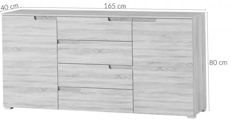 Komoda Selene M8 165 cm biela lesklá/matná