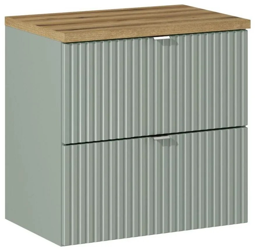 Závesná skrinka Line Reed Green II s doskou 60 cm zelená/dub evoke