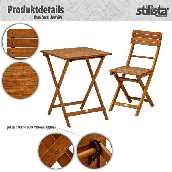 STILISTA záhradný bistro set 2 stoličky + stôl, drevo