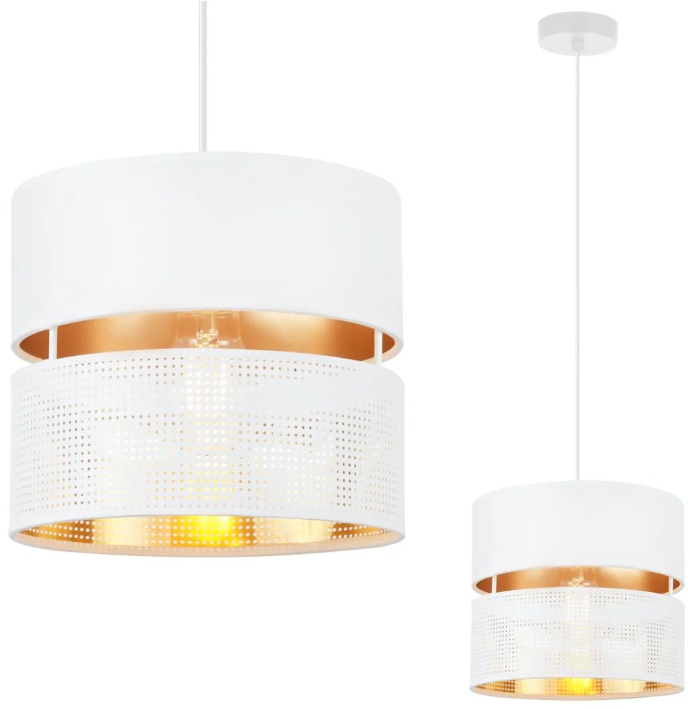 Závesné svietidlo Asti, 1x PVC/biele textilné tienidlo, (fi 20cm), g, w