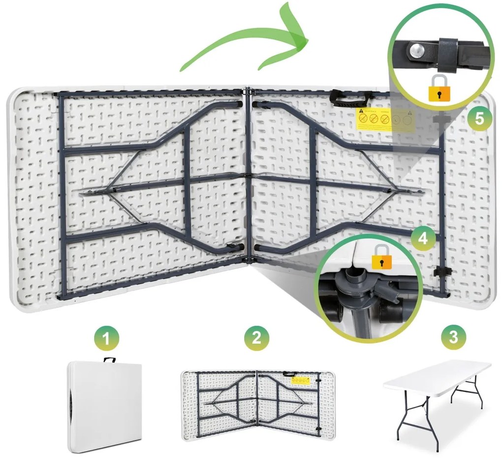 Cateringový skladací stôl Bali 180 cm biely