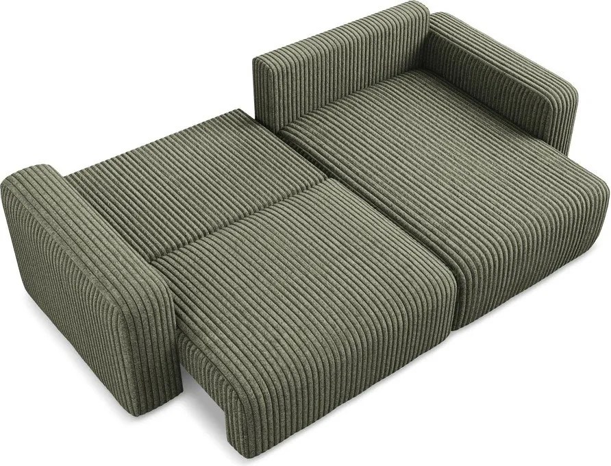 Zelená menčestrová rozkladacia/s úložným priestorom rohová pohovka (pravý roh/s leňoškou) Kona – Makamii