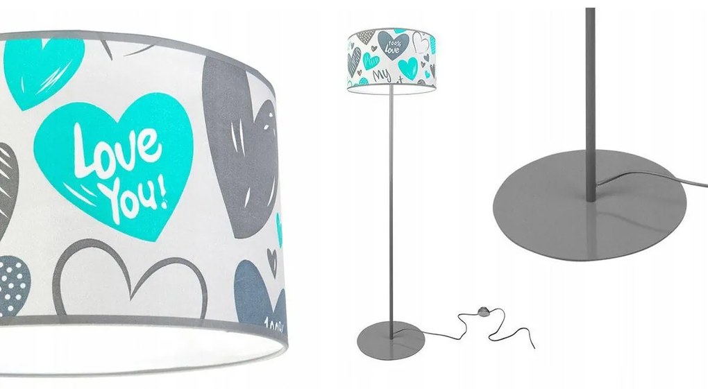 Detská stojacia lampa Heart, 1x biele textilné tienidlo so vzororm, (výber z 2 farieb konštrukcie), o, b