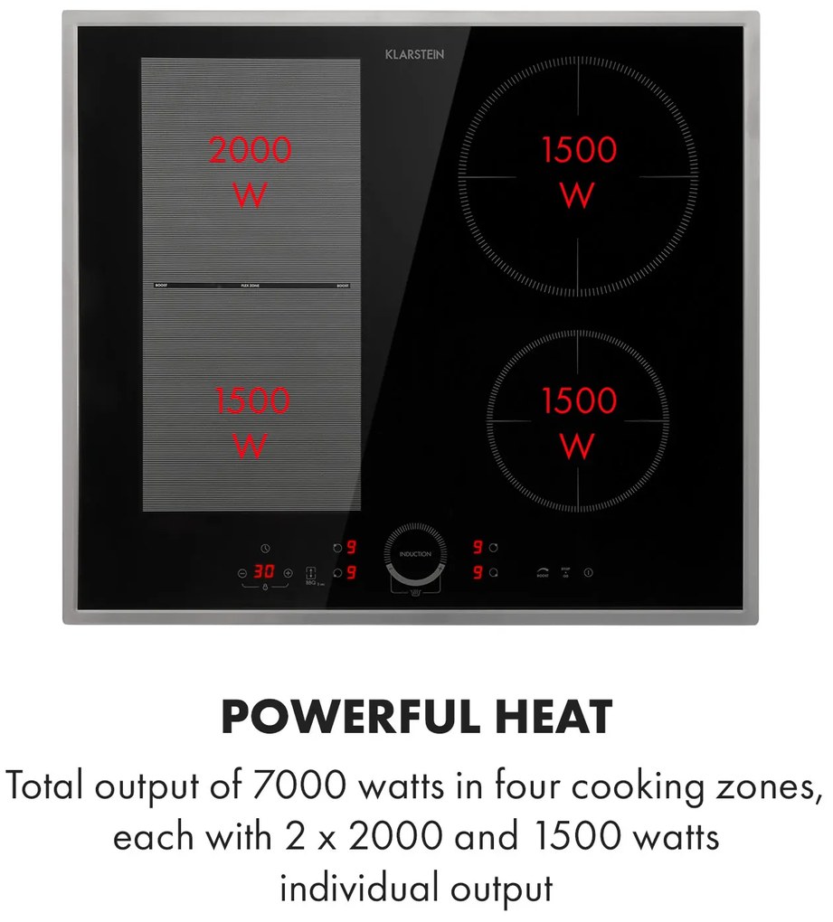 Klarstein Delicatessa 60 Hybrid Prime, indukčná varná doska, 7000 W, 4 zón, čierna