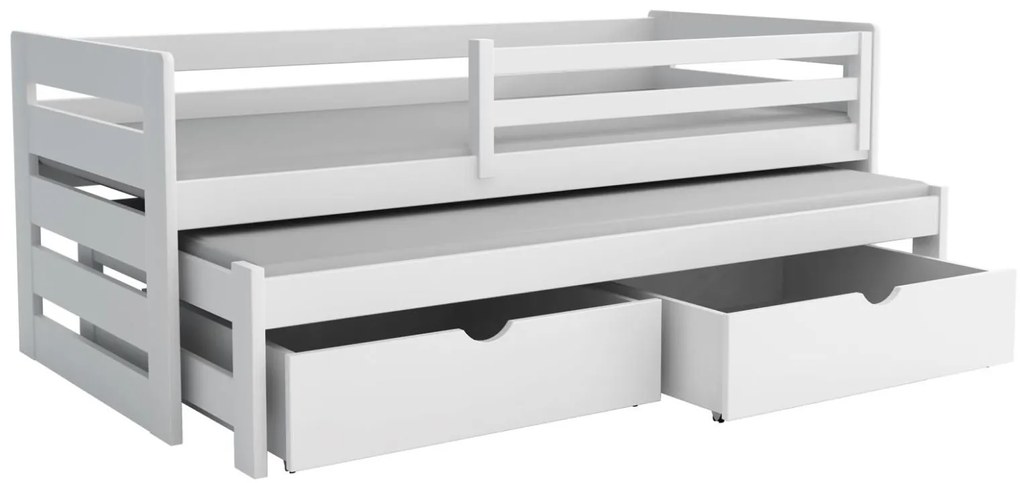 Detská posteľ z masívu borovice JOLANA s prístelkou a šuplíky - 200x90 cm - BIELA