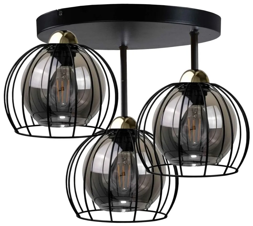 Prisadený luster SOLO BLACK 3xE27/60W/230V pr. 30 cm čierna/zlatá