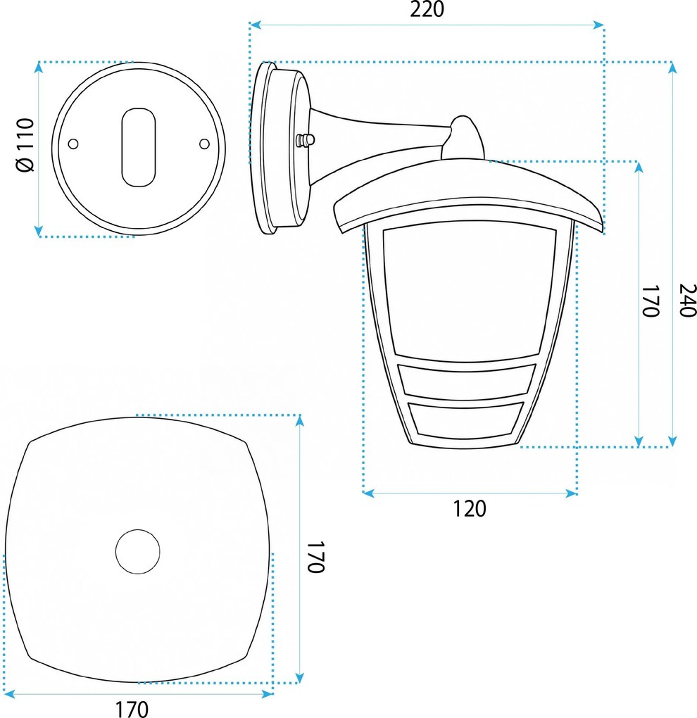 Toolight Toolight, JNH037-1G, vonkajšie nástenné svietidlo v tvare lampáša, 1×E27, IP44, čierna matná, OSW-56223