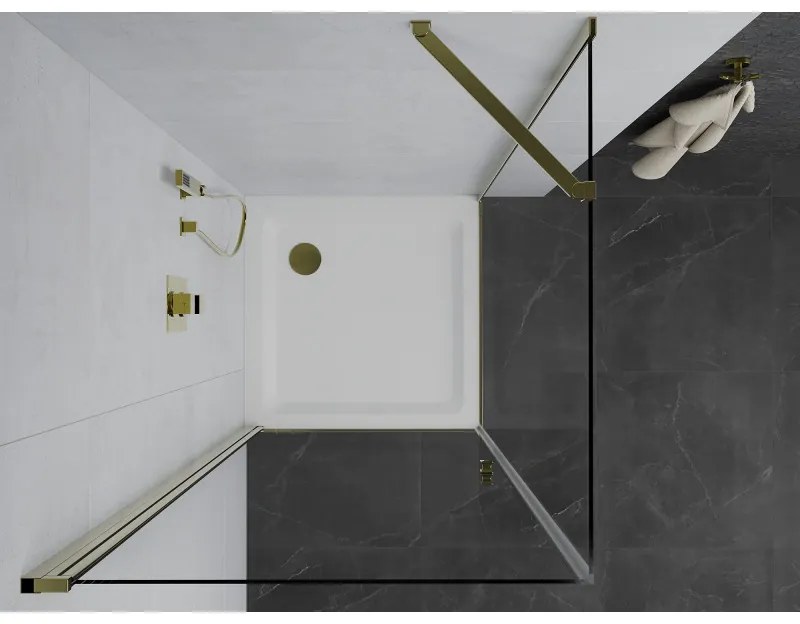 Mexen Pretoria sprchovací kút 90 x 90 cm, 6mm sklo, zlatý profil-číre sklo + slim sprchová vanička 5cm, 852-090-090-50-00-4010