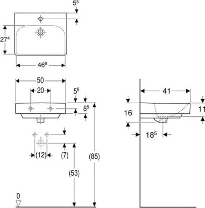 Geberit 500.256.01.1 - Závesné umývadlo Smyle Square 50x41 cm keramika/biela