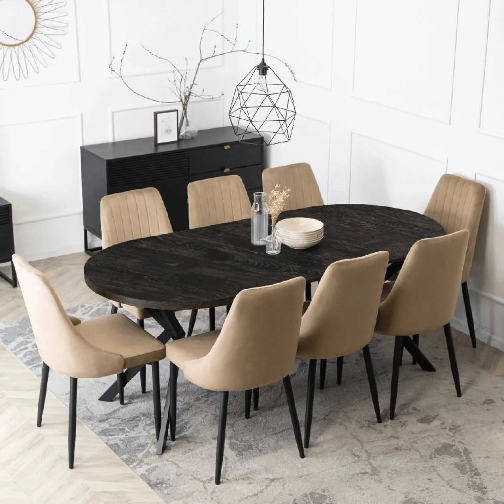 PROXIMA.store - Okrúhly rozkladací stôl LUGO FARBA: betón, FARBA NÔH: čierna