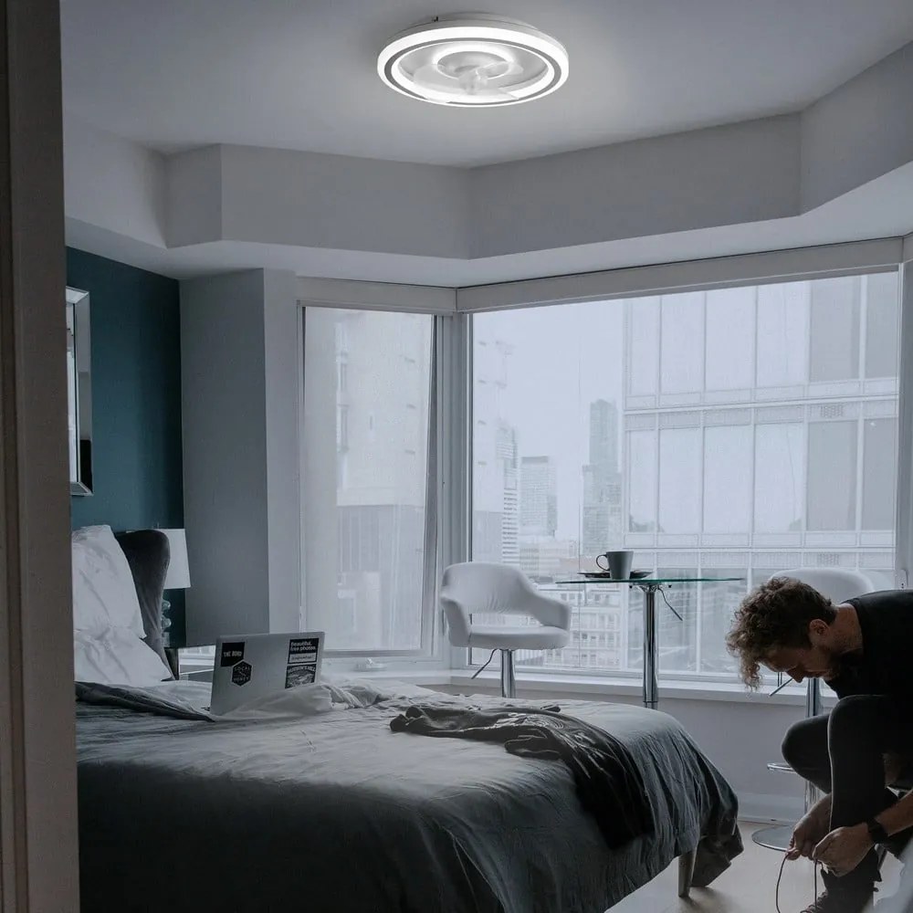 Biele LED stropné svietidlo na diaľkové ovládanie/s ventilátorom Alan – SULION