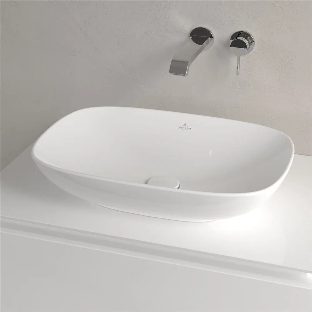 VILLEROY & BOCH Loop & Friends obdĺžnikové umývadlo na dosku bez otvoru, s prepadom, 560 x 380 mm, biela alpská, s povrchom CeramicPlus, 4A4900R1