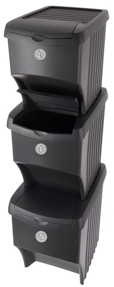 Čierne plastové odpadkové koše v súprave 3 ks 3x22 l na triedený odpad – Orion