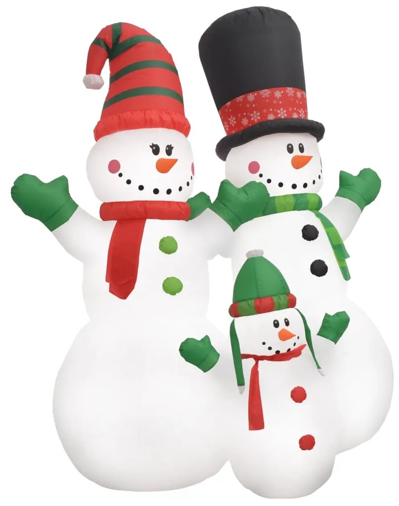 vidaXL Nafukovacie vianočné snehuliaky Santa Family, LED, IP44 240 cm