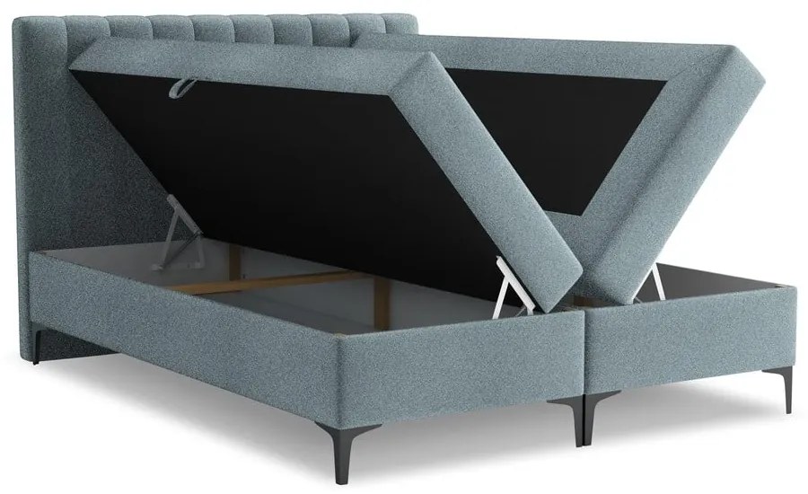 Svetlomodrá boxspring posteľ s úložným priestorom 160x200 cm Puhala – Makamii
