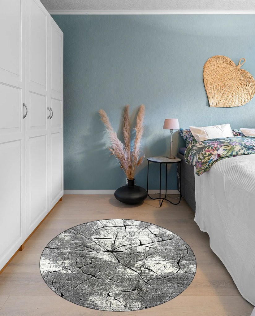 Okrúhly sivý koberec Miami 129 GREY – abstraktný vzor Rozmer: 100 cm