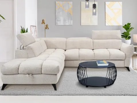 Rohová sedačka Fubu, šedo-krémová štruktúrovaná látka, ľavý roh%